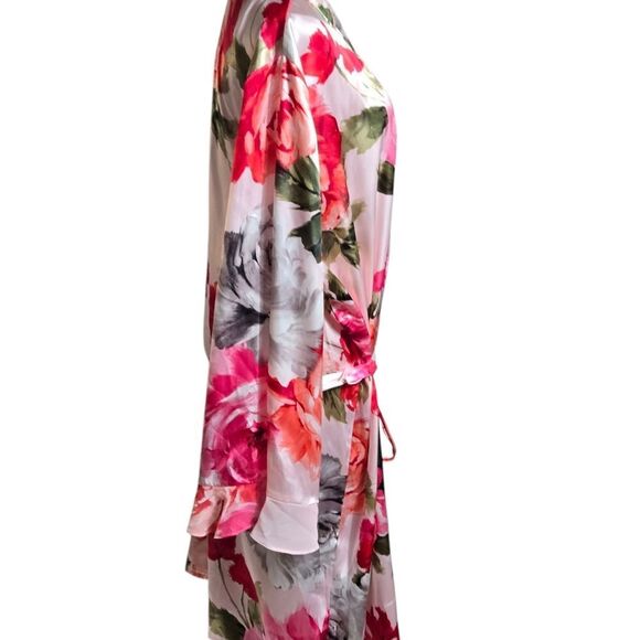 Joyspun Rose Floral Pink Satin Robe Or Kimono Plus Size - Picture 2 of 9